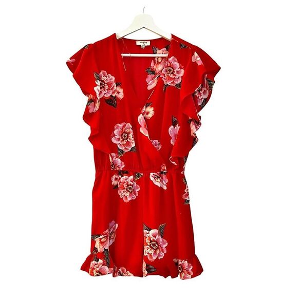 Umgee Red Floral Surplice Ruffle Romper size Small - Picture 4 of 10
